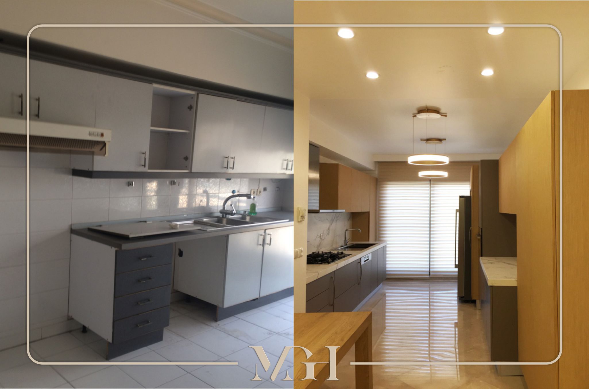 قبل و بعد آشپزخانه آپارتمان شهرک غرب | MGH Designs | مهناز قلیزاده Mahnaz Gholizadeh